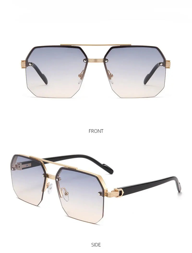 Oversize Retro Double Bridges Polygon Square Metal Men Sunglasses Fashion Gradient Shades UV400 Trending Women Sun Glasses