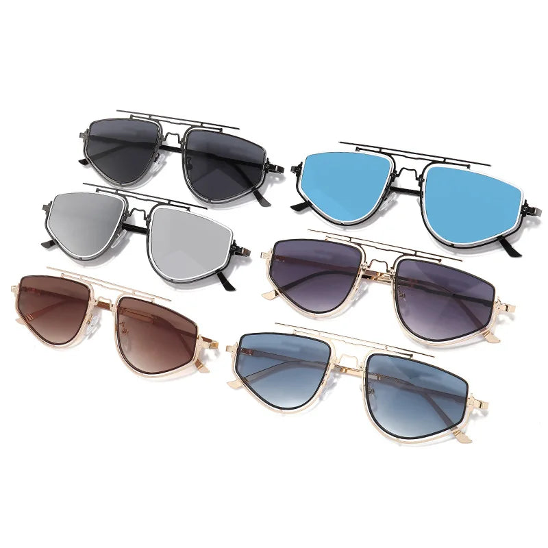 SHAUNA Retro Double Bridges Cat Eye Metal Frame Men Sunglasses Fashion Gradient Mirror Shades UV400 Women Outdoor Sun Glasses