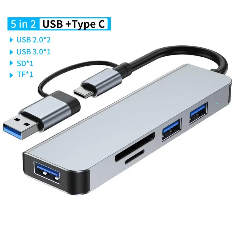 USB 3.0 Type C Adapter Docking Ststion USB 2.0 Port TF SD Card Reader Audio Output Multi-hub Splitter for Macbook Pro Computer