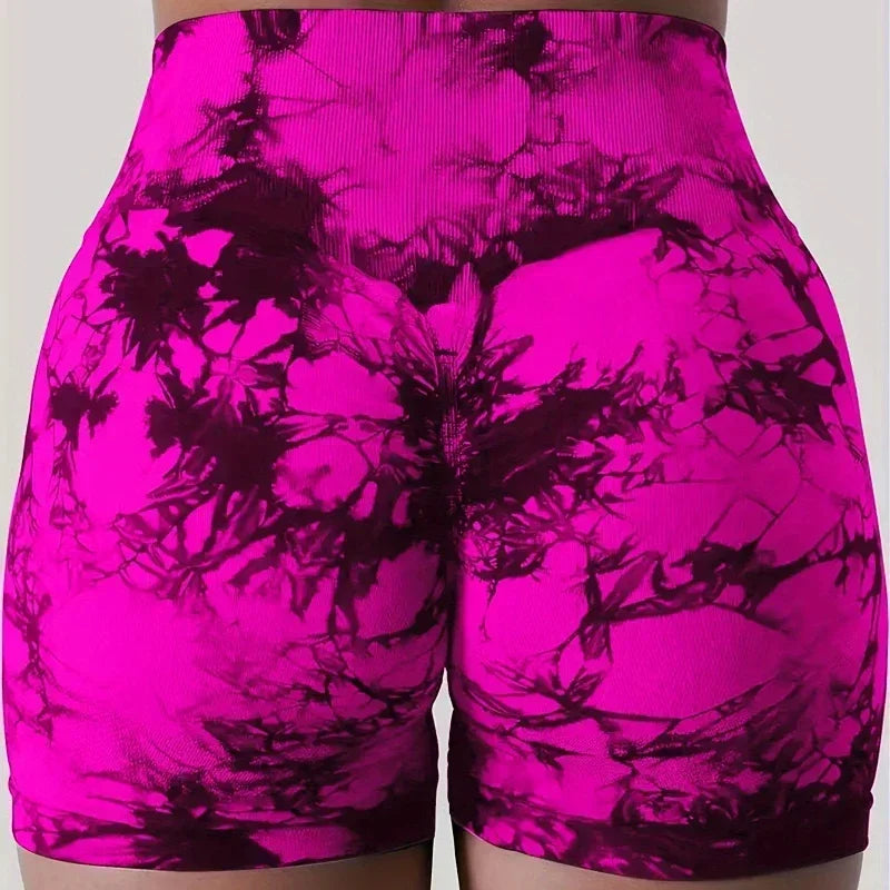 High-Waist Tie-Dye Yoga Shorts for Women-Seamless,Stretchy Activewear Womens Shorts Biker Shorts Sexy Girl Y2k Shorts Gym Shorts