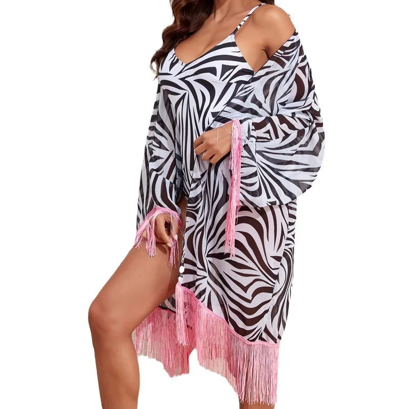 2024 Three Pieces Bikini Set Cover Up Swimwear High Waisted Bikini Set Women's Swimwear Print For Female Bath Suit Tropical