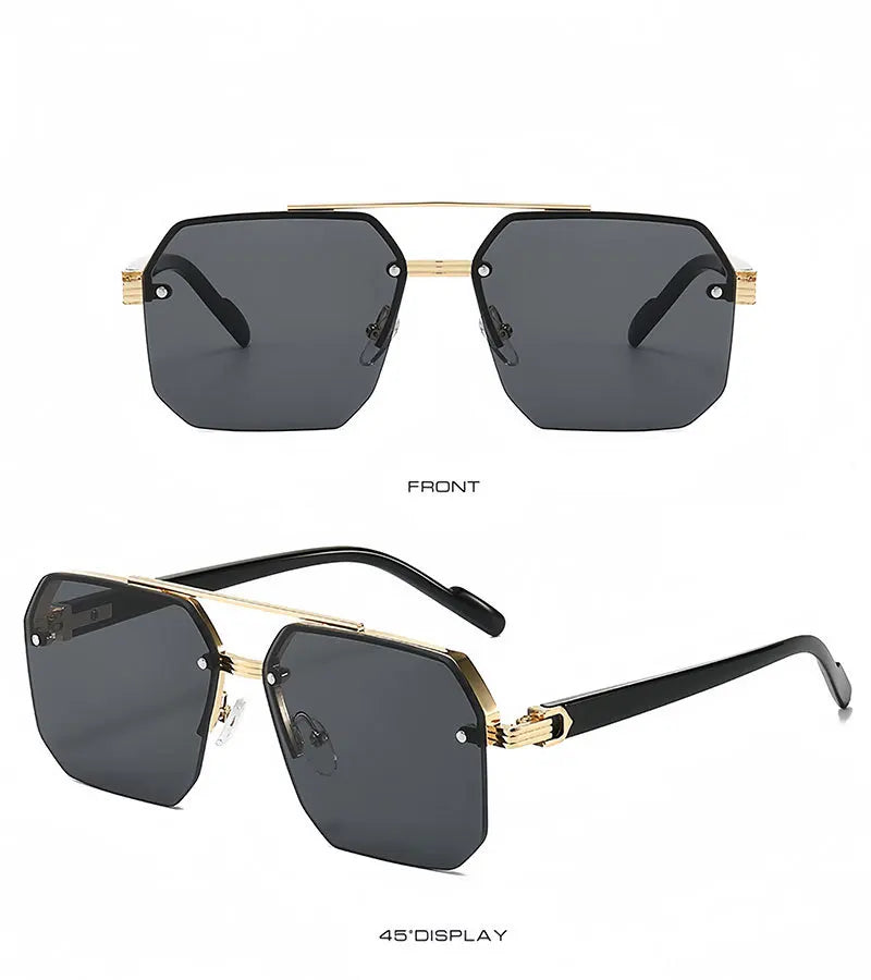 Oversize Retro Double Bridges Polygon Square Metal Men Sunglasses Fashion Gradient Shades UV400 Trending Women Sun Glasses