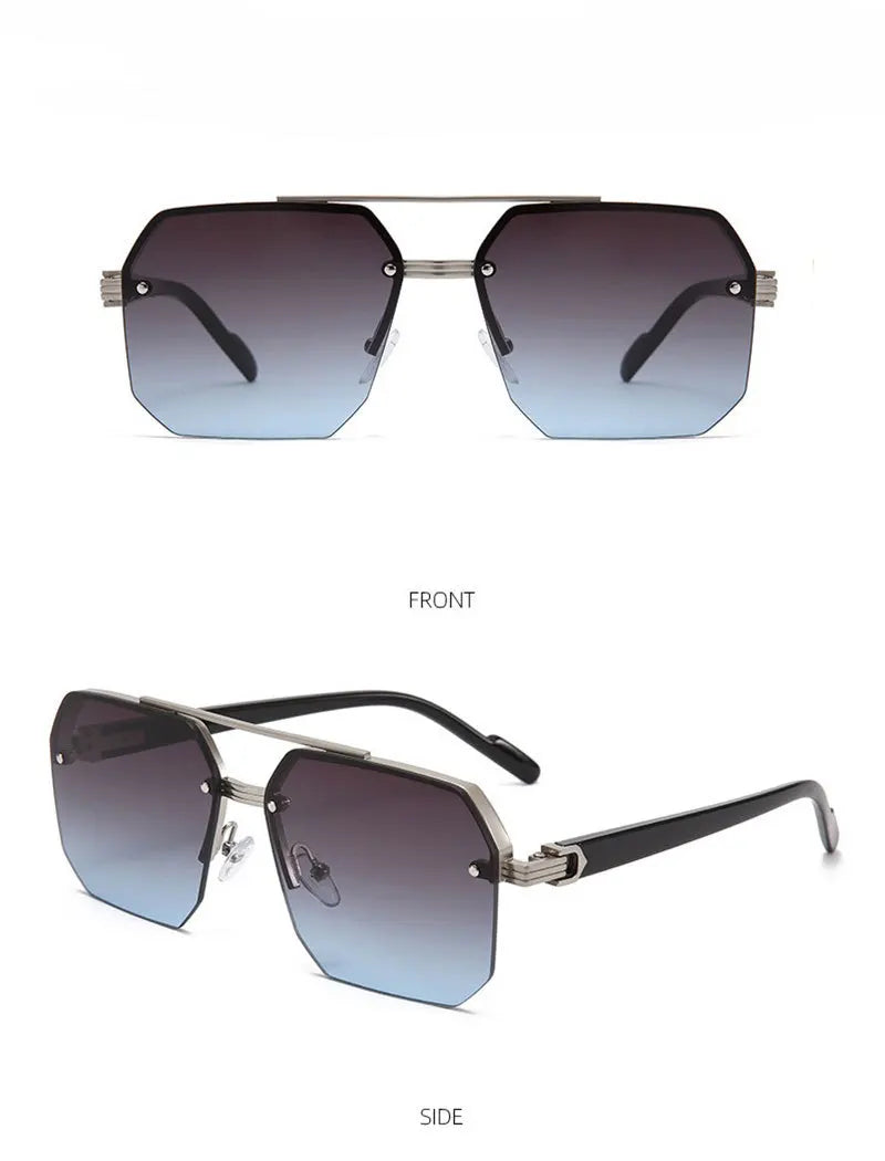 Oversize Retro Double Bridges Polygon Square Metal Men Sunglasses Fashion Gradient Shades UV400 Trending Women Sun Glasses