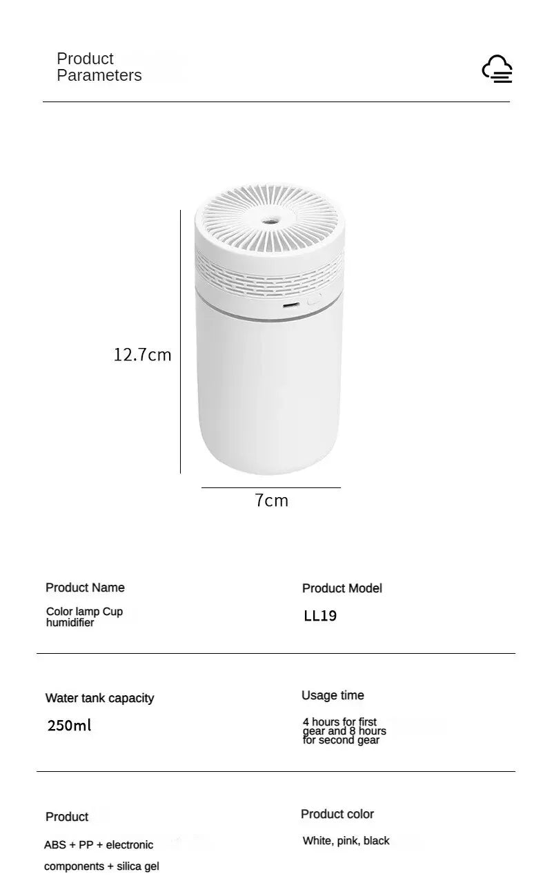 Car Humidifier Mini Seven-Color Aroma Humidifier Car Air Purifier Small Atomizer Household Bedroom Water Supply
