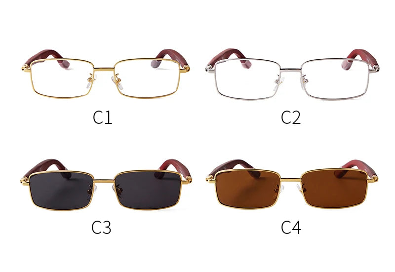 Luxury Brown Rimless Rectangle Men Sunglasses Clear Lens Wood Square Sun Glasses Spectacle Plain Frameless Women Eyewear Shades