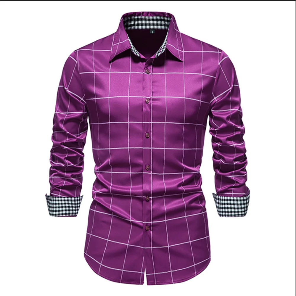 Plaid 10 Color Men's Shirt Single Breasted Slim Fit Button Long Sleeve Shirt Fashion Breathable Men's Clothing Oversized Design
