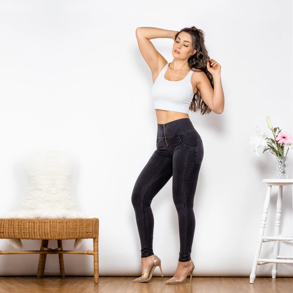 Shascullfites Melody High Waisted Skinny Jeans For Women Black Denim Jean Elastic Waist Bum Lift Jeggings