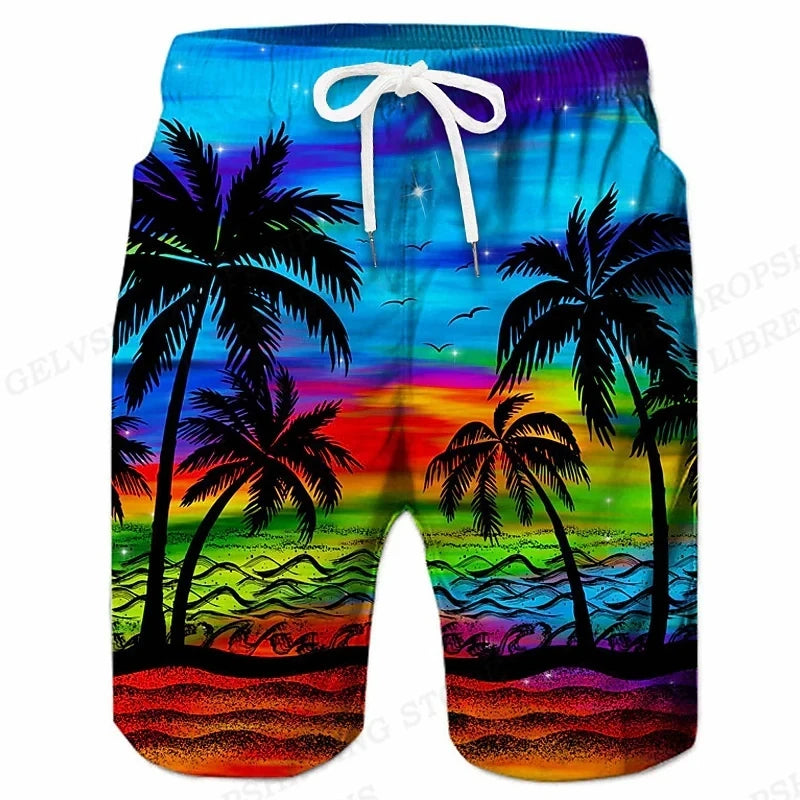 Summer Men's Shorts Quick Drying Hawaii Holiday Sports Swimming Trunks Fashion 3D Coconut Tree Printed Loose Sports Shorts 6XL