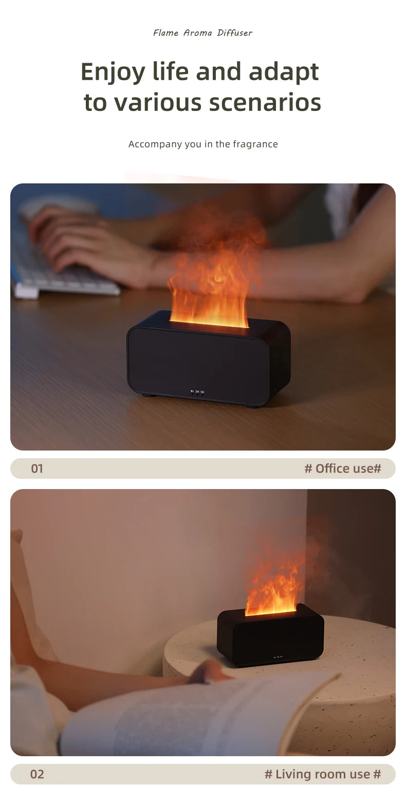 New Mini Desktop Simulation Flame Humidifier 7-Color Night Lights Can add Essential Oil Timing Setting USB Diffuser Aromatherapy