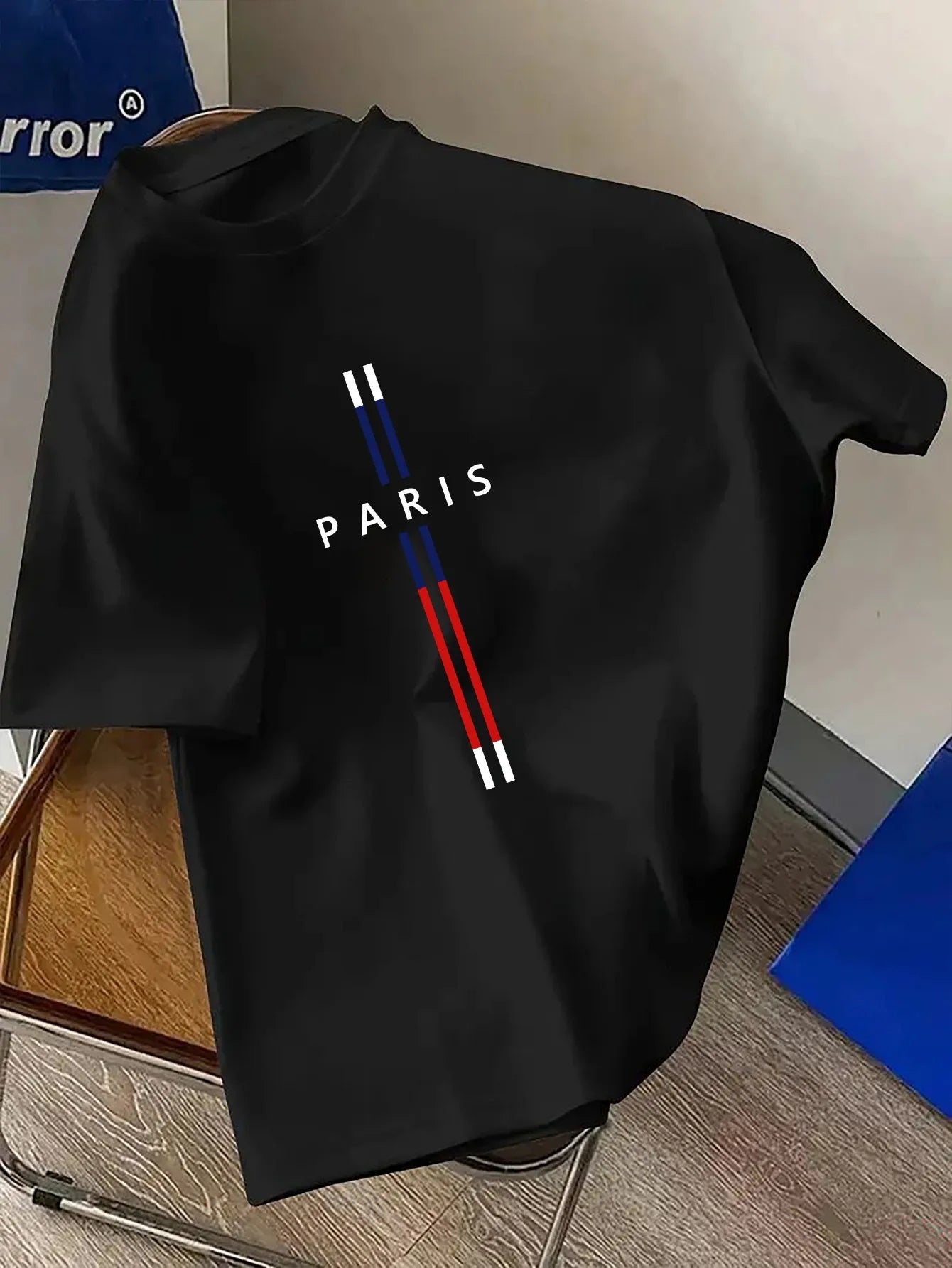 Summer men's 100% pure cotton casual loose fit plus size PARIS letter pattern printed round neck short sleeved T-shirt top