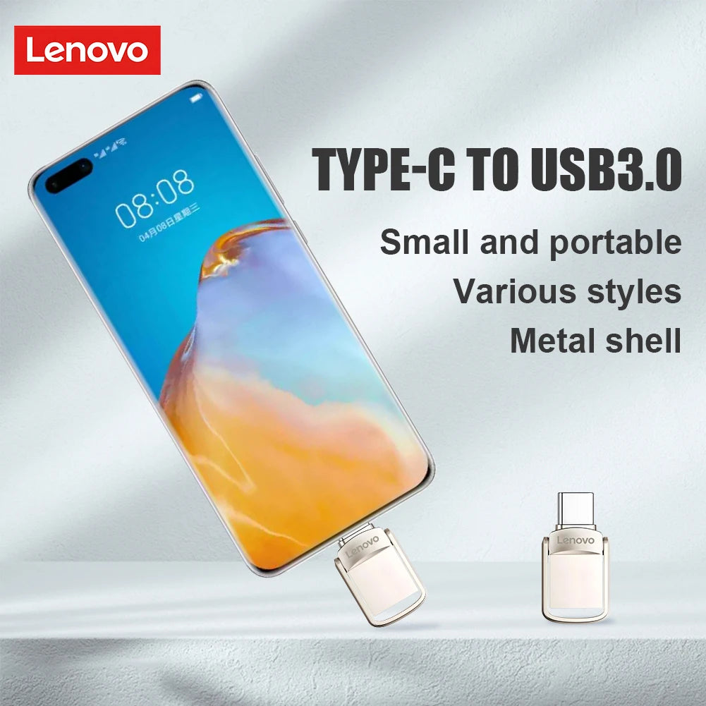 Original Lenovo 2TB Pendrive USB 3.1 Flash Drive Metal U Disk 2 IN 1 OTG 1024GB 128GB 512gb 1TB Pen Drives For Phone Computer
