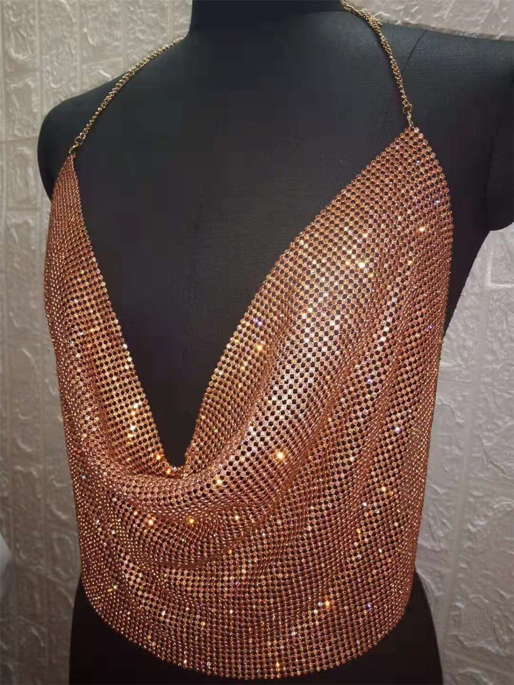 ClubWear Camis for Female Streetwear Y2k Women's Crop Top Sling Metal Sequins Backless Blouse Cushion Belt Adjustable Halter Top