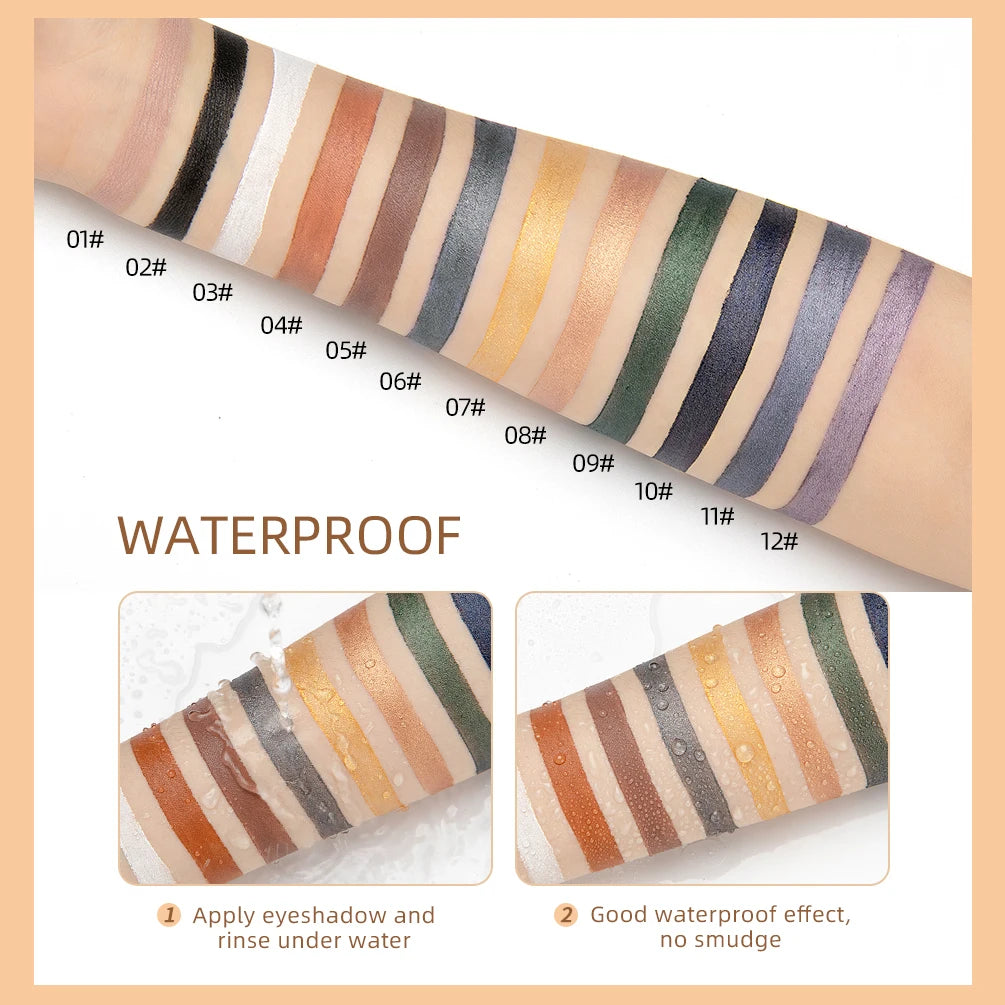 12 Colors Pearlescent Eyeshadow Pencil Waterproof Long Lasting Glitter Shimmer Eye Shadow Pen Eyeliner Stick Eyes Makeup Tools