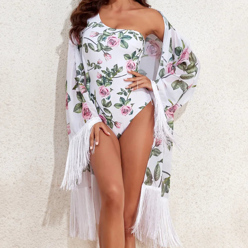 2024 Three Pieces Bikini Set Cover Up Swimwear High Waisted Bikini Set Women's Swimwear Print For Female Bath Suit Tropical