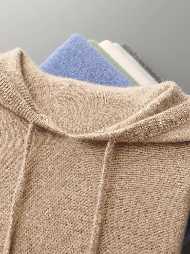 High Quality Men's Hoodies Spring Autumn Pullover Sweater Smart Casual 100% Merino Wool Knitwear Comfort Korean Popular Clothes