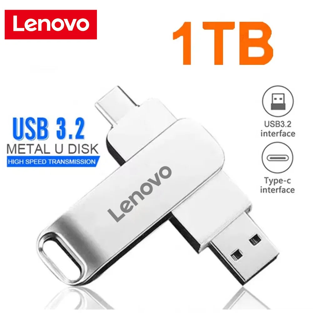 Lenovo 16TB USB 3.0 Flash Drive U Disk Type-C Interface High Speed Transfer 8TB 4TB Large Capacity Metal Pendrive Memoria Stick