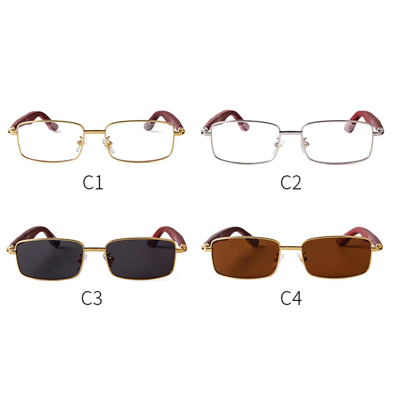 Luxury Brown Rimless Rectangle Men Sunglasses Clear Lens Wood Square Sun Glasses Spectacle Plain Frameless Women Eyewear Shades