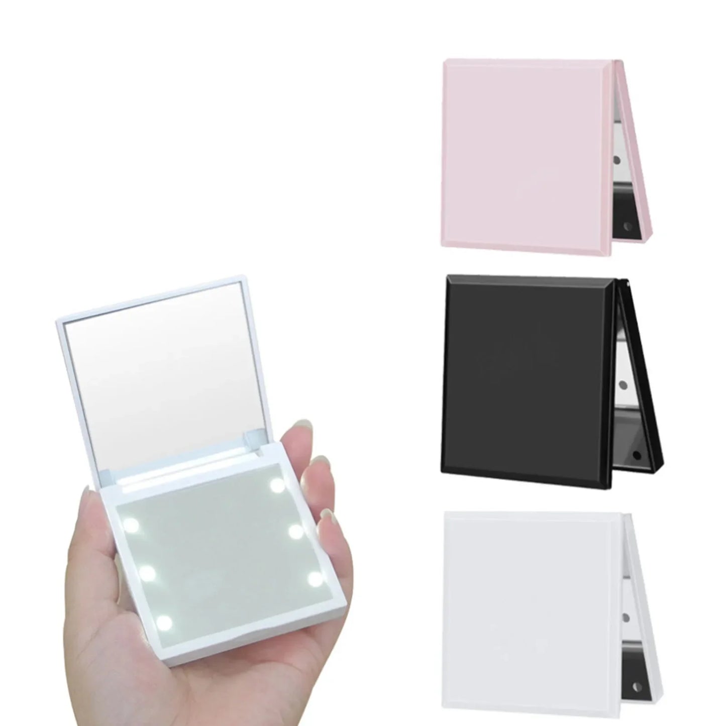 1PC 6 LED Lamps Women Foldable Makeup Mirrors Lights Lady Cosmetic Hand Folding Portable Compact Pocket Mirror Makeup Tools