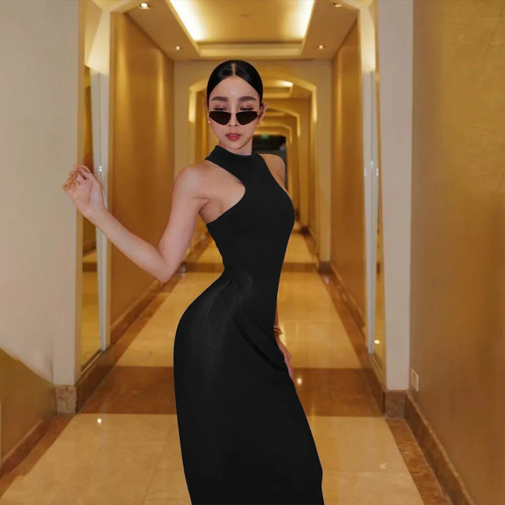 Mozision Women Sexy Party Club Evening Bodycon Sleeveless Long Dress Backless Soild Color Elegant Summer Dress