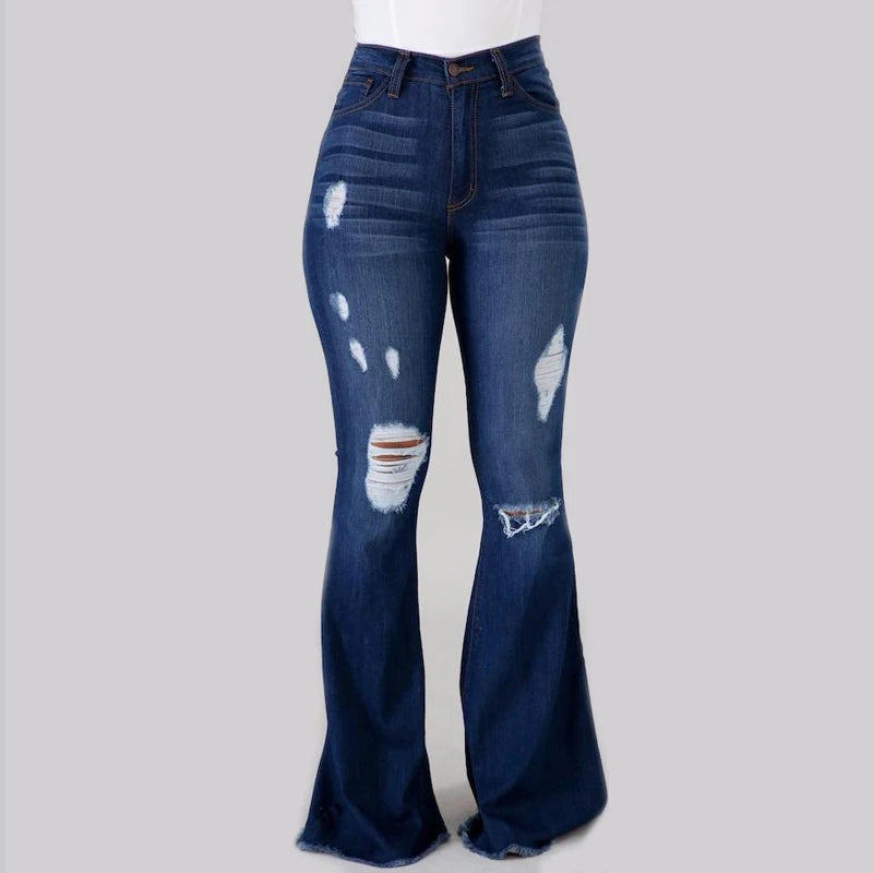 2025 Spring New High Waist Ripped Flared Jeans For Women Fashion Stretch Slim Denim Pants Casual Female Clothing S-3XL Drop Ship