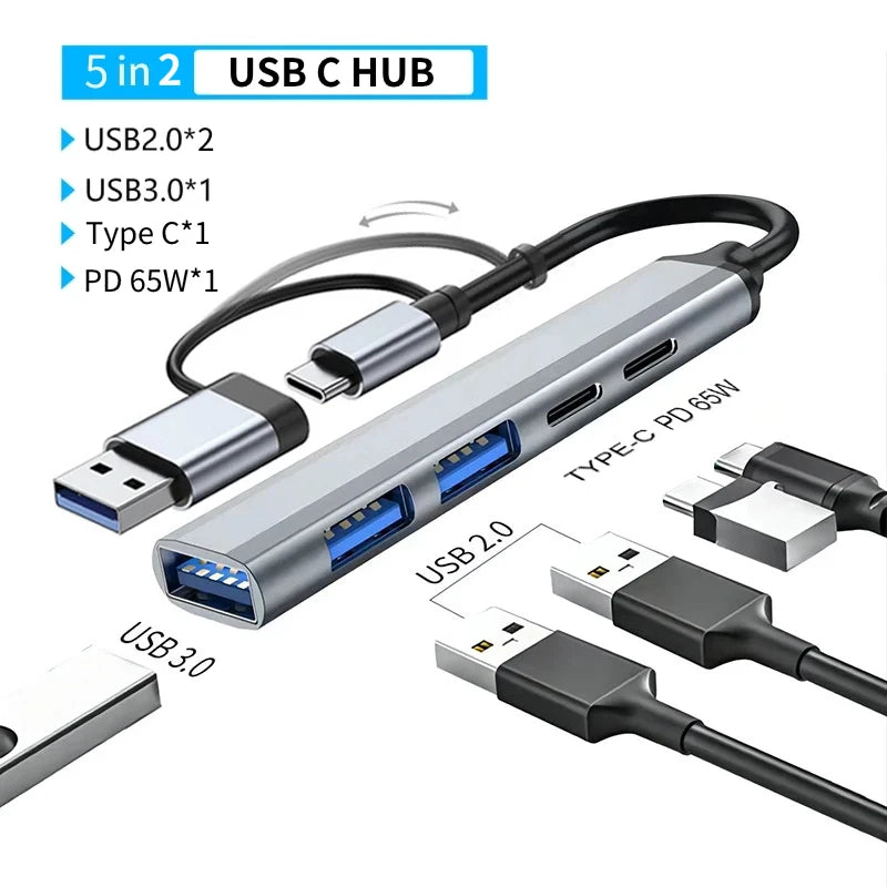 USB 3.0 Type C Adapter Docking Ststion USB 2.0 Port TF SD Card Reader Audio Output Multi-hub Splitter for Macbook Pro Computer