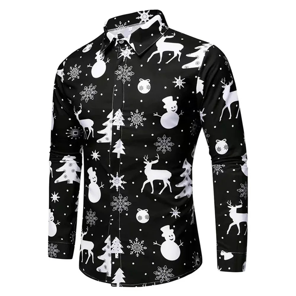 men's Long Sleeves shirt Christmas tree white snow 3D print Christmas classic style long sleeved Shirt fashionable men's shirt