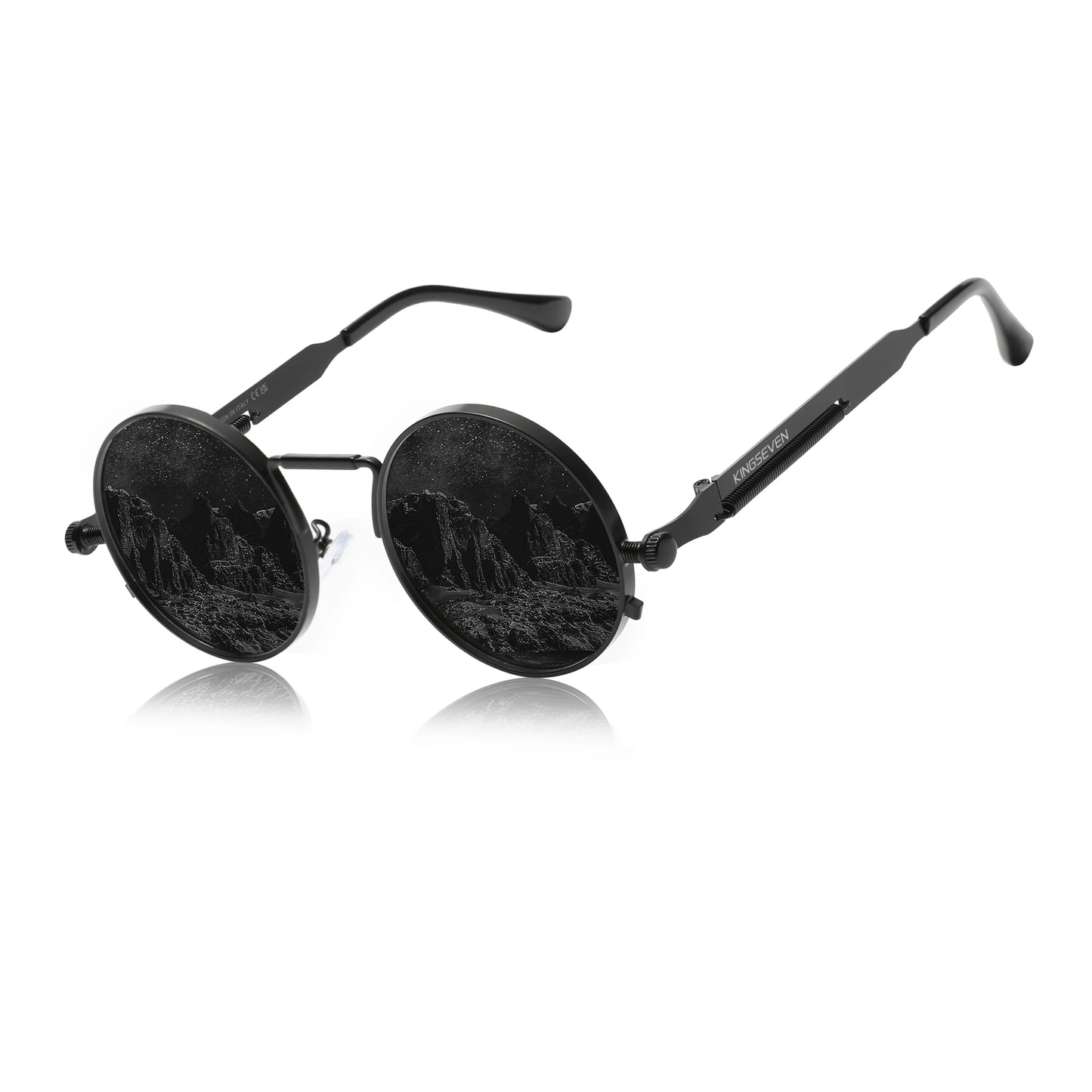 KINGSEVEN 2025 Trend Round Sun Glasses Polarized Men Sunglasses UV400 Gothic Steampunk Style Male Anti-Glare Mirror Lens