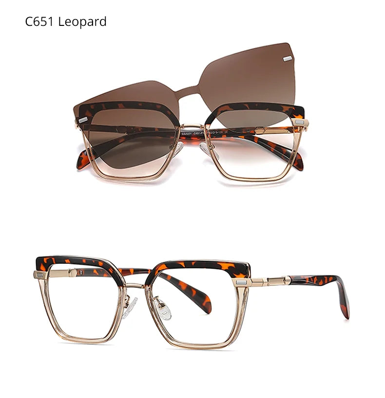 Ralferty Designer Polarized Sunglasses Women 2 In 1 Clips On Glasses Female Spectacles Frame Cat Eye Glasses 0 Diopter Eyewear