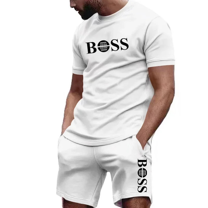 Men's two-piece sportswear, short sleeved T-shirt and pants set, running and fitness sportswear, summer 2024, big discount, 2024