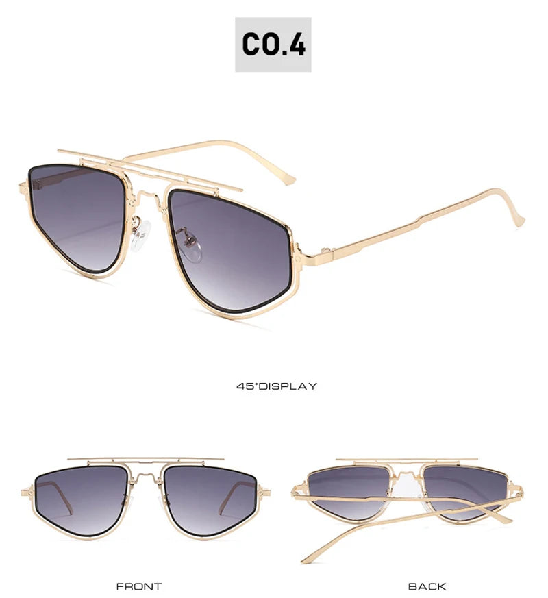 SHAUNA Retro Double Bridges Cat Eye Metal Frame Men Sunglasses Fashion Gradient Mirror Shades UV400 Women Outdoor Sun Glasses