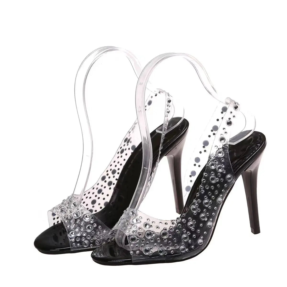 Plastic Sandal Large Size 2025 Summer High Heels Low-Heeled Shoes With Strap Suit Female Beige Transparent Big High-heeled Low-h