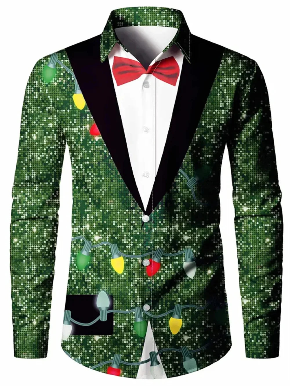 men's Long Sleeves shirt Christmas tree white snow 3D print Christmas classic style long sleeved Shirt fashionable men's shirt
