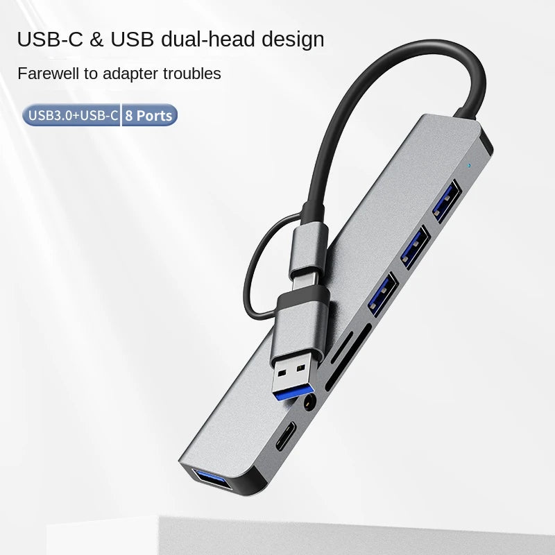 USB 3.0 Type C Adapter Docking Ststion USB 2.0 Port TF SD Card Reader Audio Output Multi-hub Splitter for Macbook Pro Computer