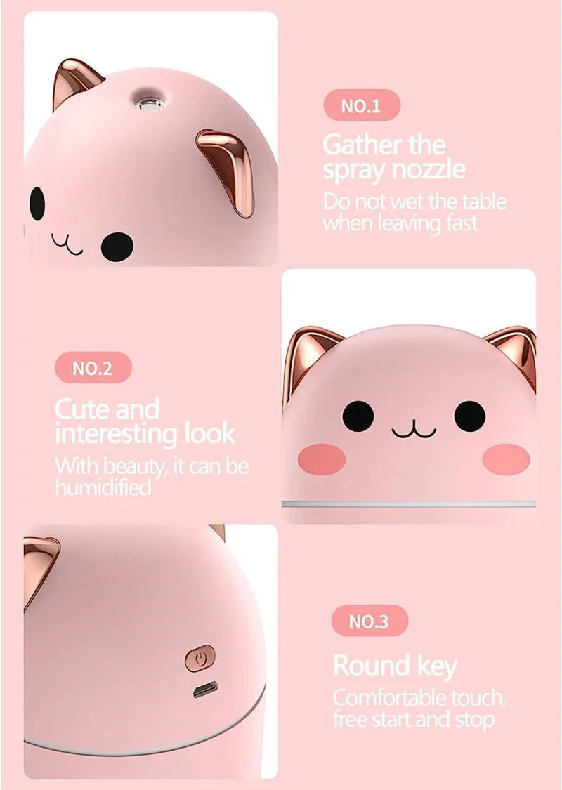 Hot Sale 250ml Cute Cat Air Humidifier Diffuser USB Mist Maker Mini Humidificador with Night Light