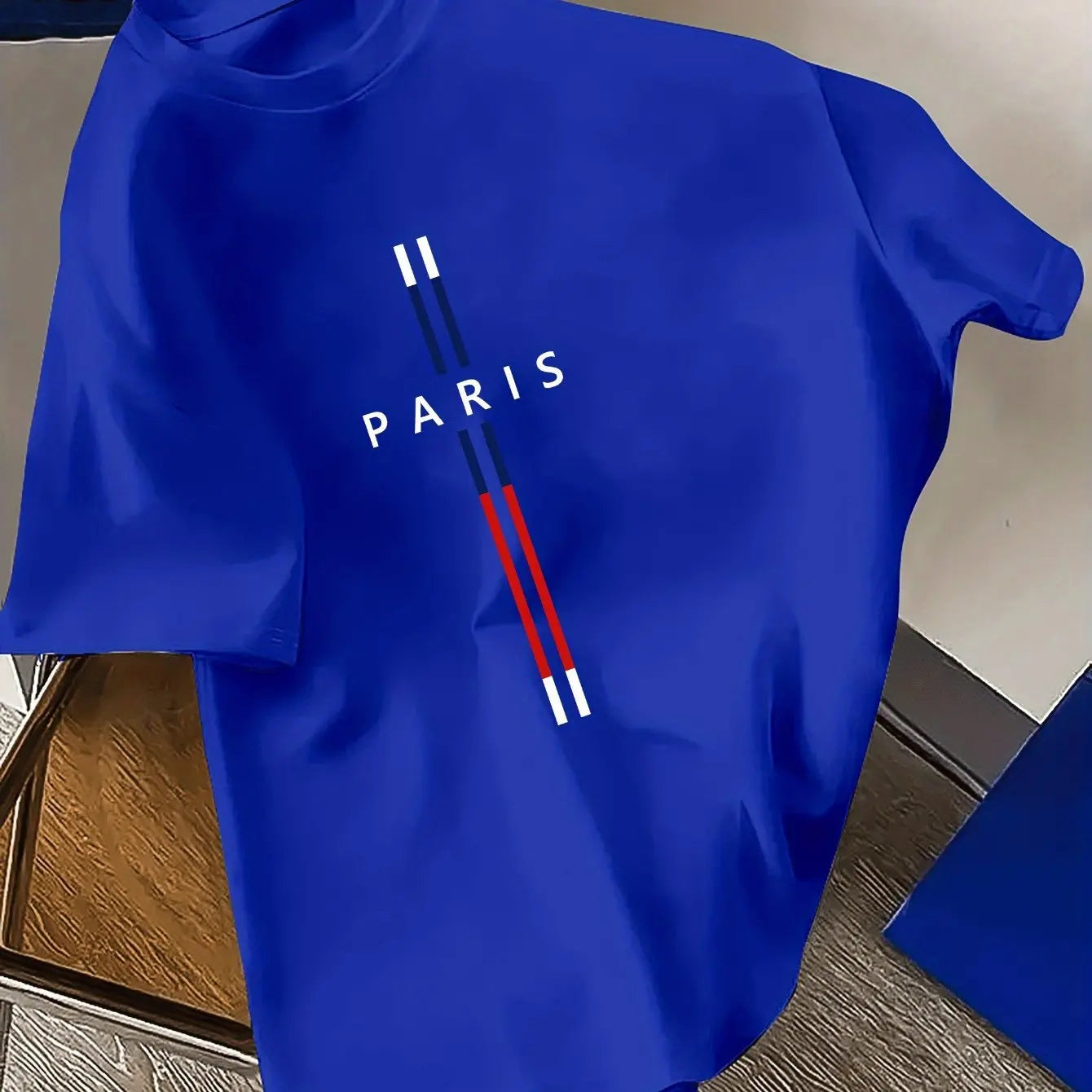 Summer men's 100% pure cotton casual loose fit plus size PARIS letter pattern printed round neck short sleeved T-shirt top