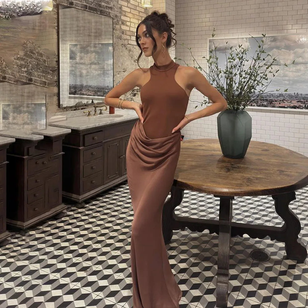 Mozision Women Sexy Party Club Evening Bodycon Sleeveless Long Dress Backless Soild Color Elegant Summer Dress