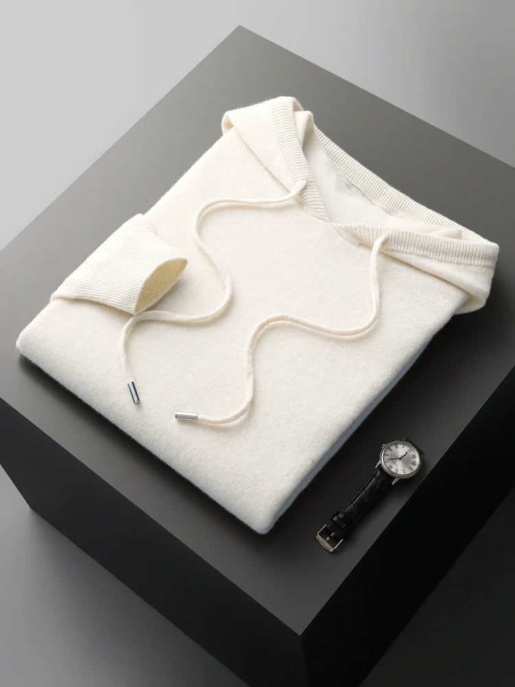 High Quality Men's Hoodies Spring Autumn Pullover Sweater Smart Casual 100% Merino Wool Knitwear Comfort Korean Popular Clothes