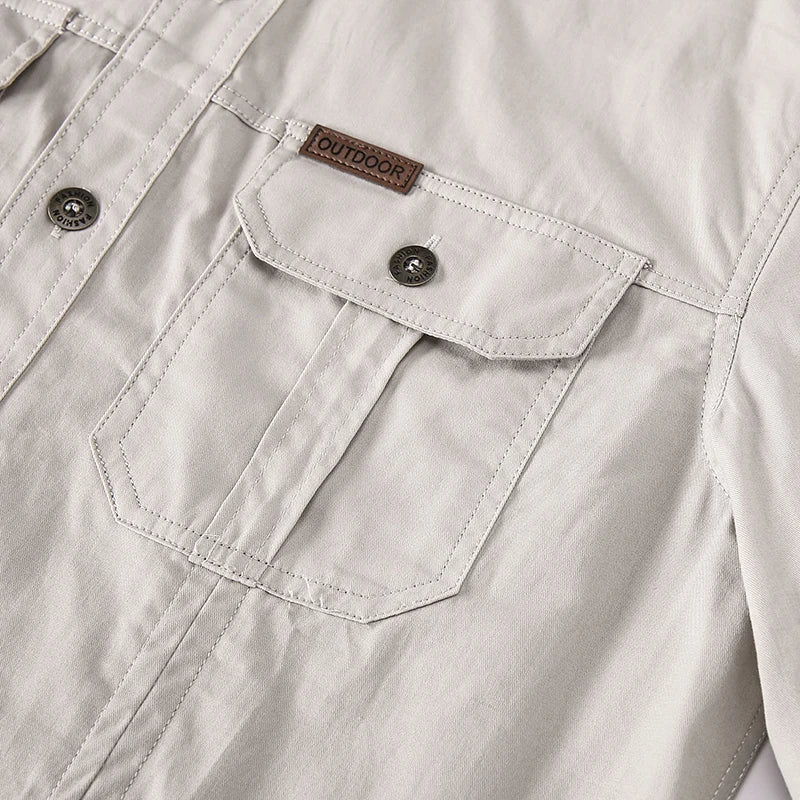 New Autumn Fashion Coton Shirts for Men Long Sleeve Multi-Pocket Cargo Shirt Solid Color Casual Outdoor Colthing Men's Shirt