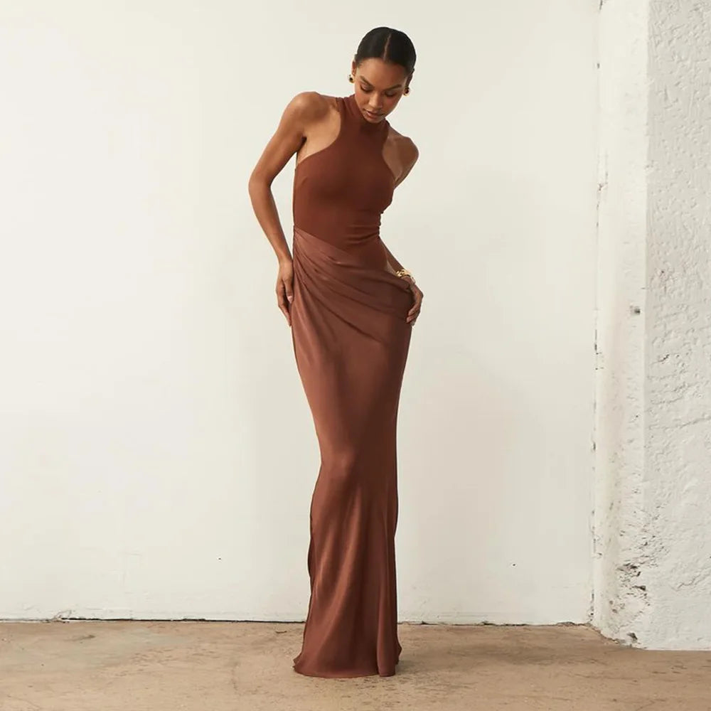 Mozision Women Sexy Party Club Evening Bodycon Sleeveless Long Dress Backless Soild Color Elegant Summer Dress