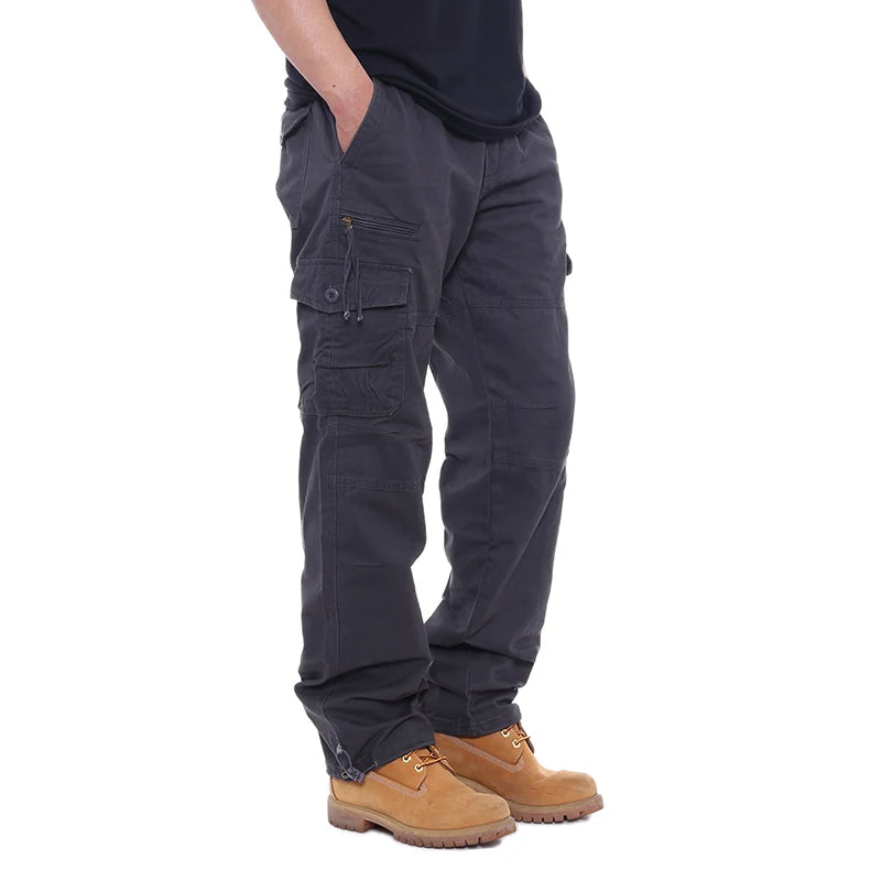 2025 Cargo Pants Men 100% Cotton Multiple Pockets Elastic Waist Casual Trousers Outdoor Hiking Climbing Mountains Men's Pants