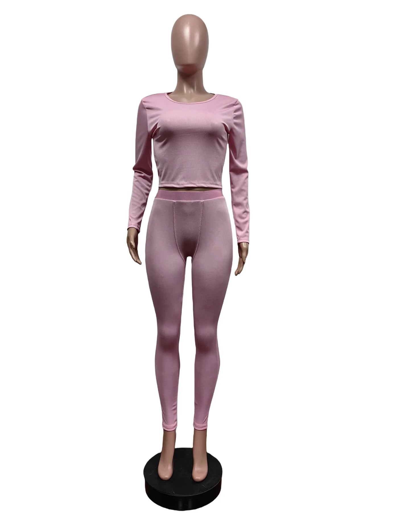 FAGADOER Autumn Winter New Ribbing 2 Piece Sets Women Outfit Solid Long Sleeve Crop Top + High Waist Leggings Suits Sportswear