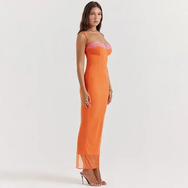 Sexy Long Dress Women's European American Style Summer New Arrival Lace Trimmed Tank Dress Sleeveless For All Occasions
