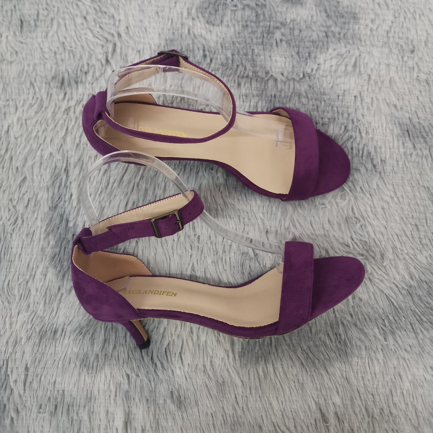 LOSLANDIFEN Summer Low Heels Ankle Strap Sandal Open Toes Sexy High Wedding Party Shoes Plus Size Women Sandals 105-2VE