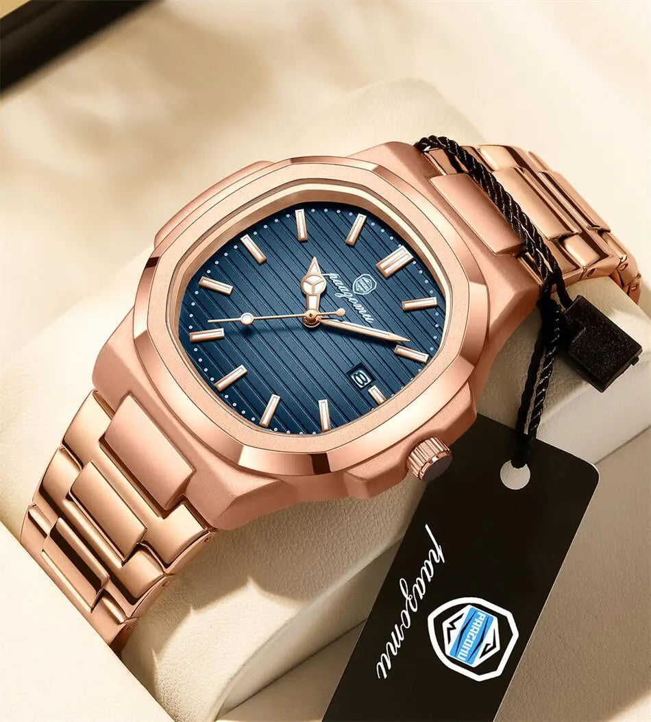 PAAZOMU Luxury Watch 2025 New Business Waterproof Male Clock Luminous Date Stainless Steel Square Quartz Men Watch reloj hombre