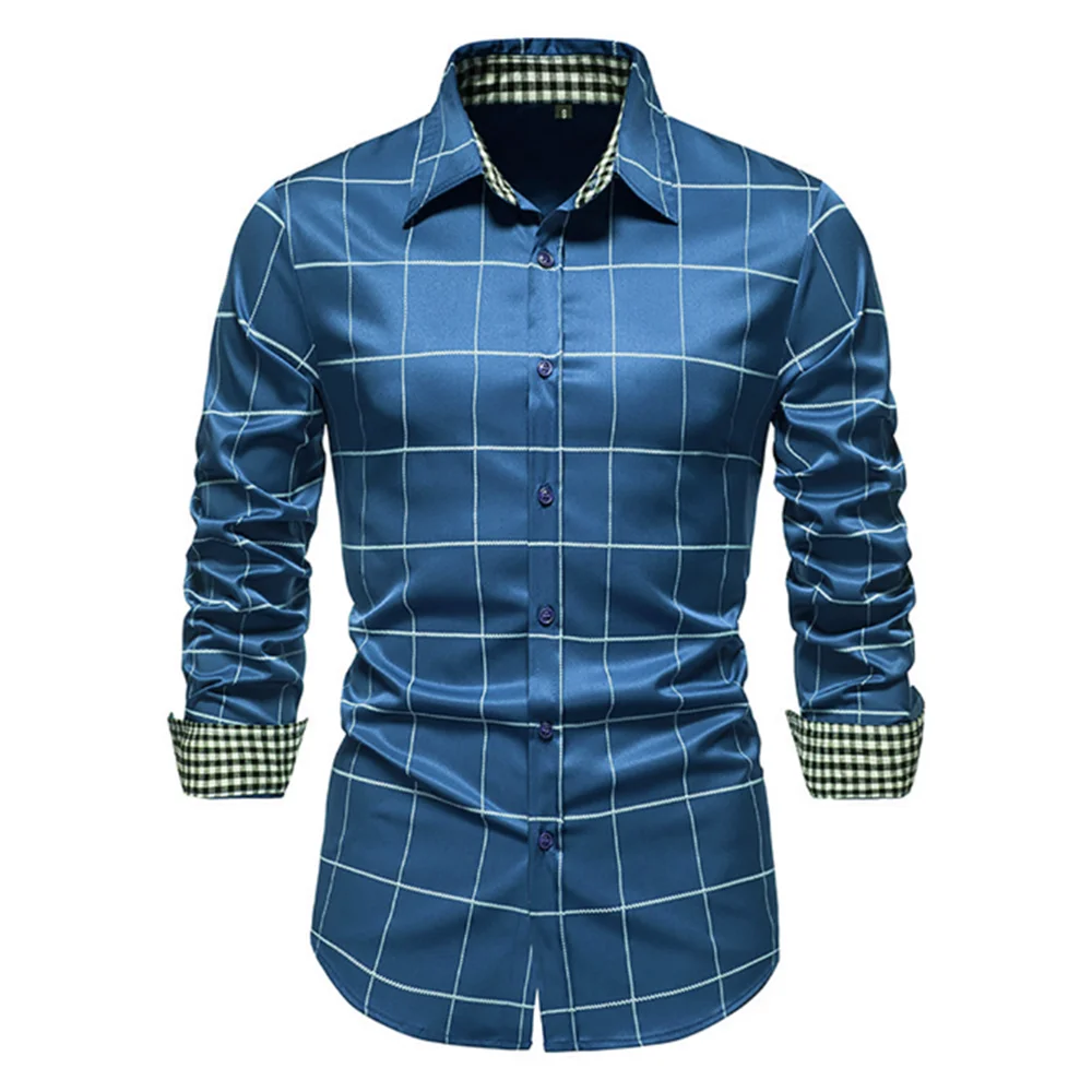 Plaid 10 Color Men's Shirt Single Breasted Slim Fit Button Long Sleeve Shirt Fashion Breathable Men's Clothing Oversized Design