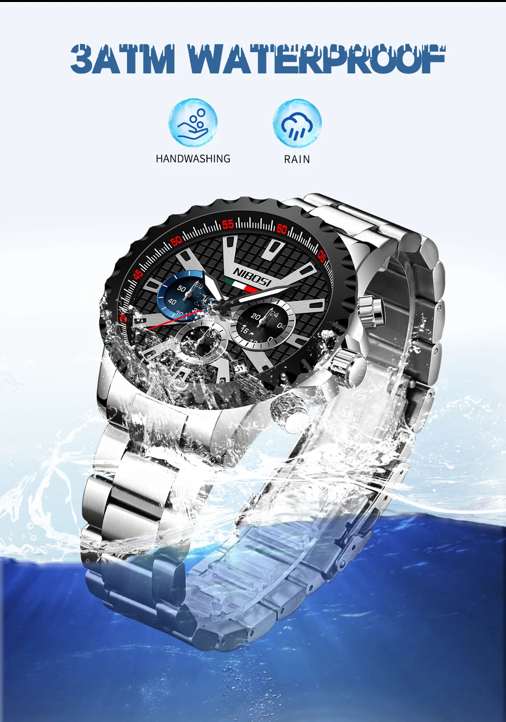 NIBOSI Men Watches Stainless Steel Top Luxury Fashion Business Wristwatch Waterproof Luminous Quartz Watches Relogio Masculino