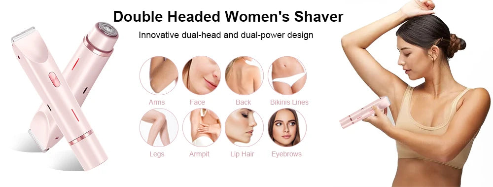 Facial Hair Epilator Electric Double Headed Women Shaver for Bikini Underarm Leg Arm Body Hair Removal 2 in 1 Women Epilator