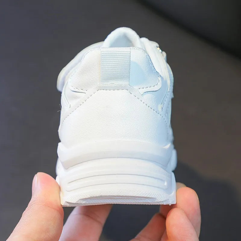 Spring Kids White Sneakers Leisure Chunky Concise Fashion Boys Girls Sport Shoes 26-37 Running All-match Children Trainers