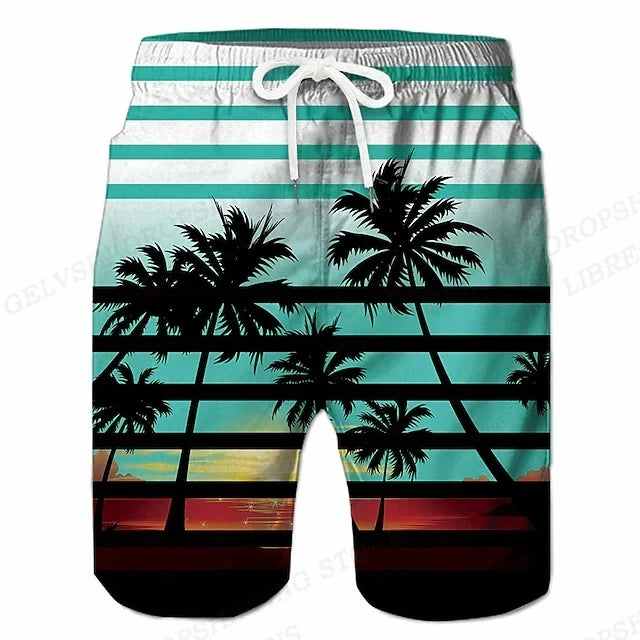 Summer Men's Shorts Quick Drying Hawaii Holiday Sports Swimming Trunks Fashion 3D Coconut Tree Printed Loose Sports Shorts 6XL