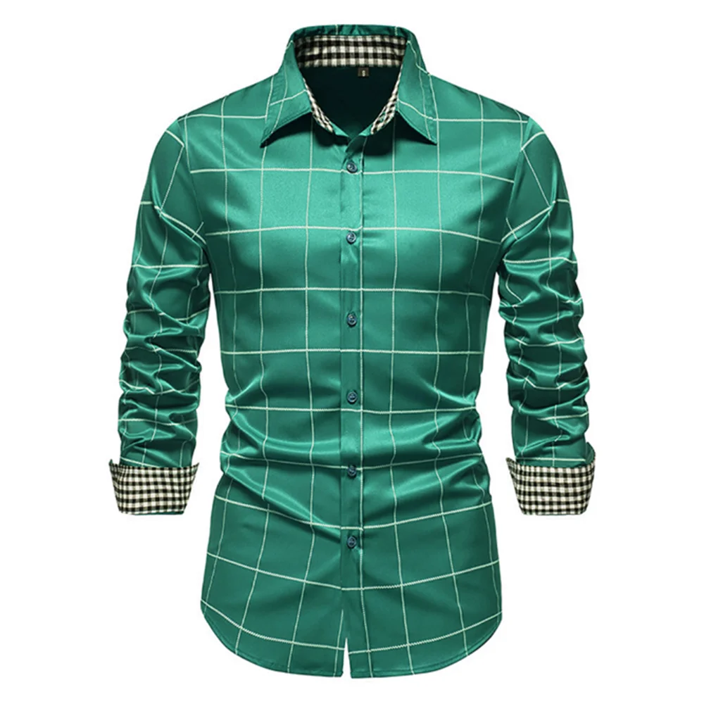 Plaid 10 Color Men's Shirt Single Breasted Slim Fit Button Long Sleeve Shirt Fashion Breathable Men's Clothing Oversized Design